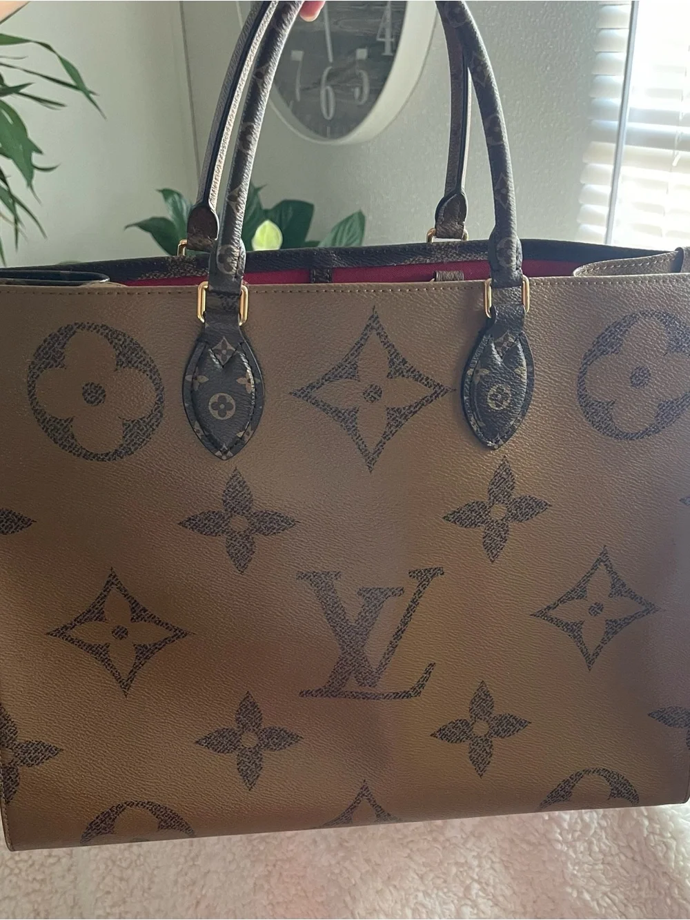 Louis Vuitton Brown Monogram Canvas Tote with Gold Hardware